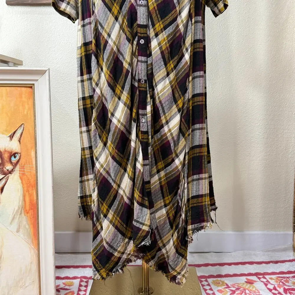 Natural Life Plaid Maxi Shirt Dress Fairy Grunge Whimsigoth Lagenlook Boho M - Picture 4 of 8